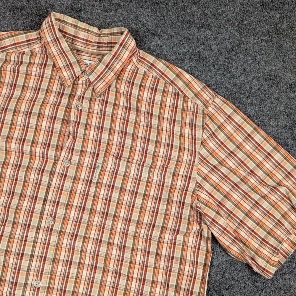 Columbia Mens LT Tall Red Orange Black Plaid Short Sleeve Button Down Shirt